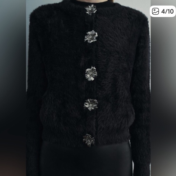 Zara NWT black faux fur knit jacket sweater 9598/194 - Picture 7 of 10